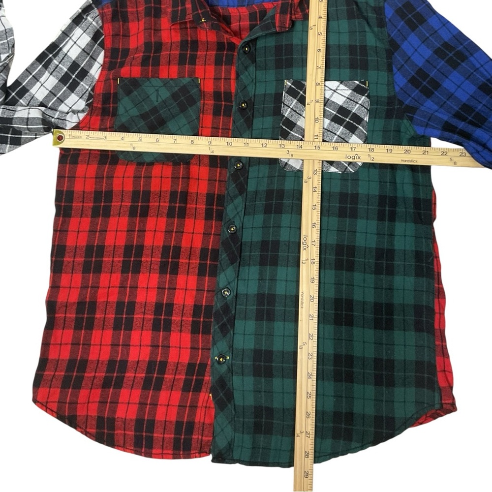 DRL Essentials Colorblock Plaid Flannel Shirt Patchwork Button Up Size L - Picture 6 of 6
